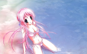 anime, original characters, water, beach, open mouth, anime girls