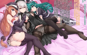 original characters, bed, thigh, highs, anime, anime girls