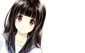 Chitanda Eru, anime girls, Hyouka, anime, purple eyes