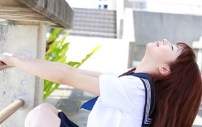 Ishida Ayumi, girl, redhead, auburn hair, school uniform, sitting