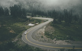 car, mountains, landscape, road, nature