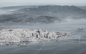 cityscape, landscape, bridge, island, monochrome, San Francisco
