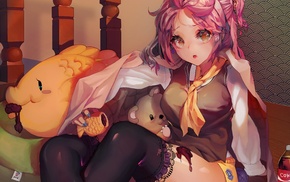 original characters, thigh, highs, anime girls, pink hair
