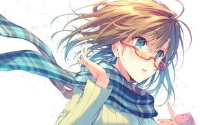 glasses, original characters, anime, anime girls, short hair, scarf
