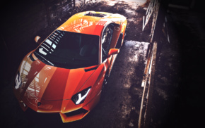 digital art, vehicle, orange, Lamborghini Aventador, car, sports car