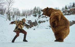 Alexander Ludwig, Bjrn Ironside, snow, Vikings TV series, axes, bears