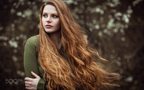 redhead, wavy hair, face, looking away, girl, girl outdoors