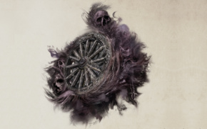 digital art, skull, simple background, smoke, creepy, wheels