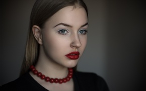 red lipstick, blue eyes, blonde, portrait, pierced nose, girl
