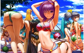 anime, bikini, beach