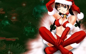 anime, anime girls, thigh, highs, Christmas