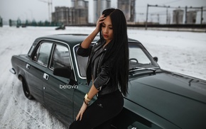 Diliara Zaripova, girl, girl with cars, Alexander Belavin, leather leggings, jacket
