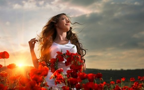 sunlight, model, girl outdoors, girl, flowers