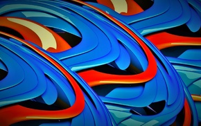 3D, abstract, blue, orange