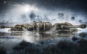 tank, video games, forest, World of Tanks, rain, underwater