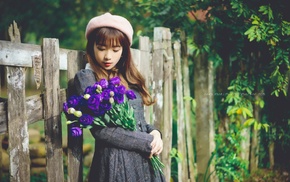 Asian, girl, model, girl outdoors, flowers