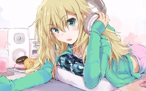 headphones, aqua eyes, THE iDOLMSTER, blonde, anime girls, Hoshii Miki