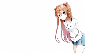 anime, simple background, long hair, hair ornament, smiling, anime girls