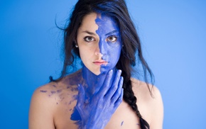 face, blue, model, body paint, portrait, girl