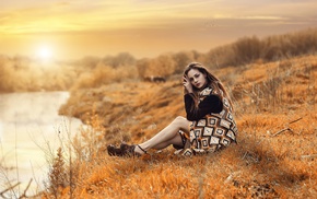 girl, model, sitting, girl outdoors, sunlight