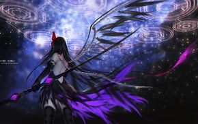 fantasy weapon, black dress, thigh, highs, Mahou Shoujo Madoka Magica, back