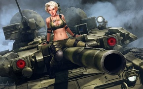 boobs, Marilyn Monroe, tank, army, blonde, military