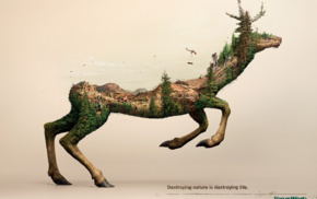 destruction, digital art, animals, ecology, helicopters, hills