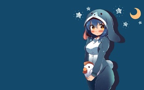 Yuru Yuri, stuffed animal, Furutani Himawari, bunny ears, twintails, blue background
