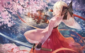 anime, Sakura Saber, katana, sword, FateGrand Order, weapon