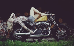 tight shorts, girl with motorcycles, lying on back, girl, model, motorcycle