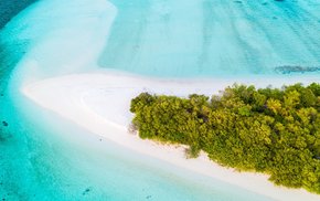 Aerial Island View Over Turquoise Ocean