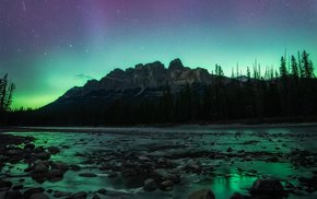 Aurora Over Castle Mountain In Banff