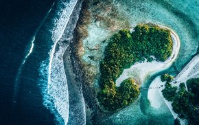 Heart-Shaped Island Aerial View With Lush Trees