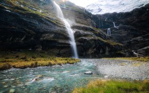 New Zealand Misty Mountain Waterfall