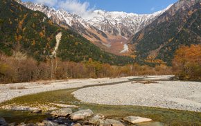 Kamikochi River Valley With Snowy Peaks