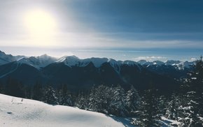 Snowy Mountain Landscape At Sunset