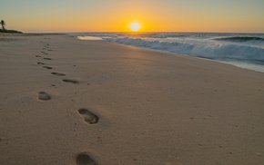 Beach Sunset Footprints In Golden Sand