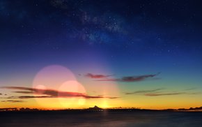 Sunset Over Ocean With Starry Sky