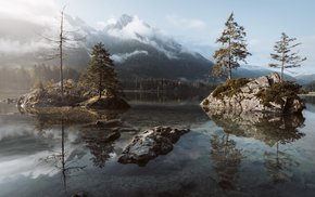 Lake Hintersee Island Amidst Clouds And Trees