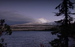 Snowy Mountain Lake At Night