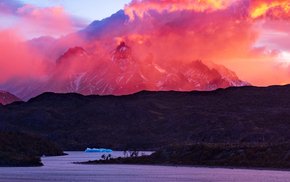 Sunset Over Grey Glacier Lake In Chile