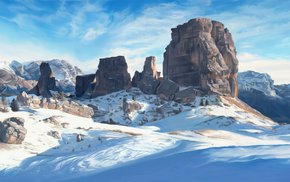 Snow-Covered Mountain Range With Rocks